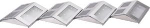 Solar powered; Weatherproof; energy efficient LEDs; easy installation; outdoor uses; mounting hardware; AAA rechargeable batteries included